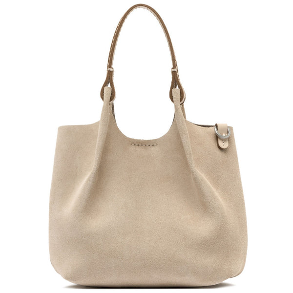 Beige handbag with a strap on a white background