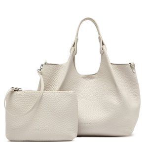 Set of two light gray handbags on a white background