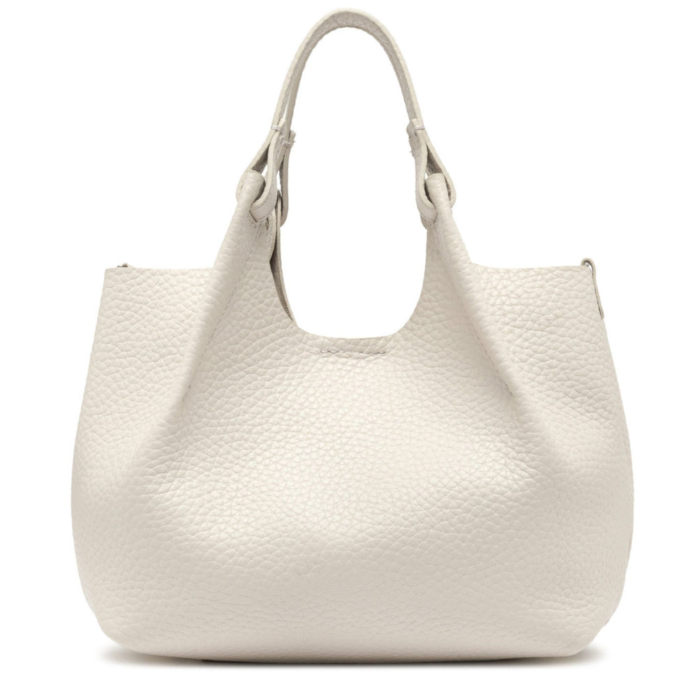 Off-white leather hobo bag with removable strap and small keychain