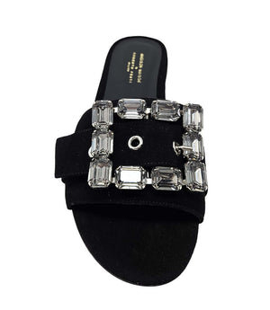 Fade Jeweled Buckle Black Suede Sandal