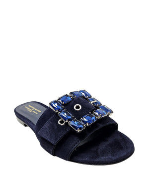 Fade Jeweled Buckle Navy Suede Sandal