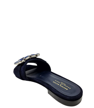 Fade Jeweled Buckle Navy Suede Sandal