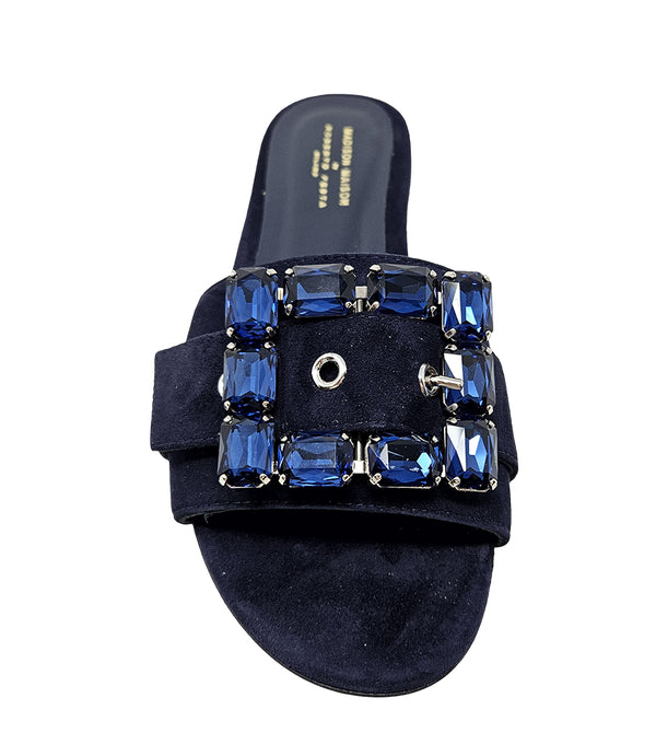 Fade Jeweled Buckle Navy Suede Sandal