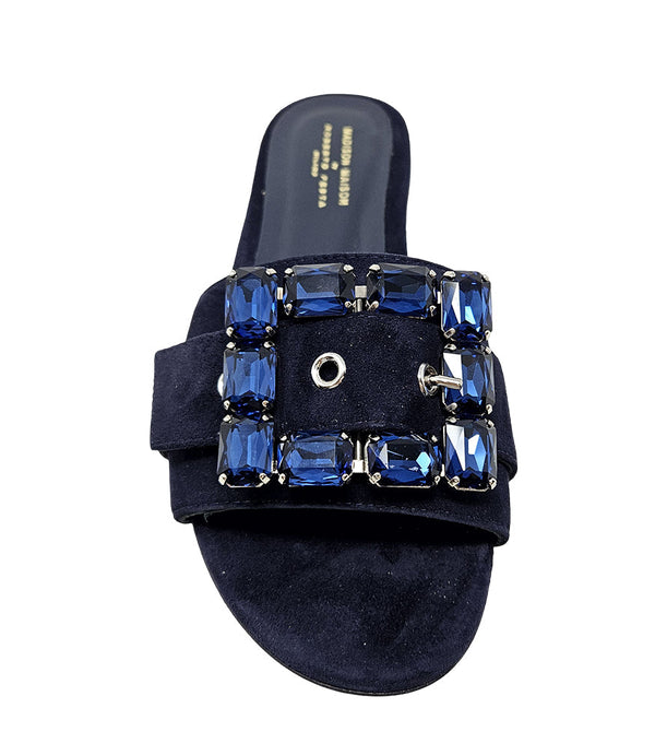 Fade Jeweled Buckle Navy Suede Sandal