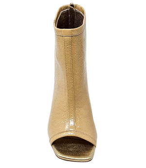 "High-heeled open-toe ankle boot handcrafted in Italy from 100% genuine leather, featuring a square toe design and a sturdy block heel for enhanced comfort and style. Ideal for both formal and statement wear.