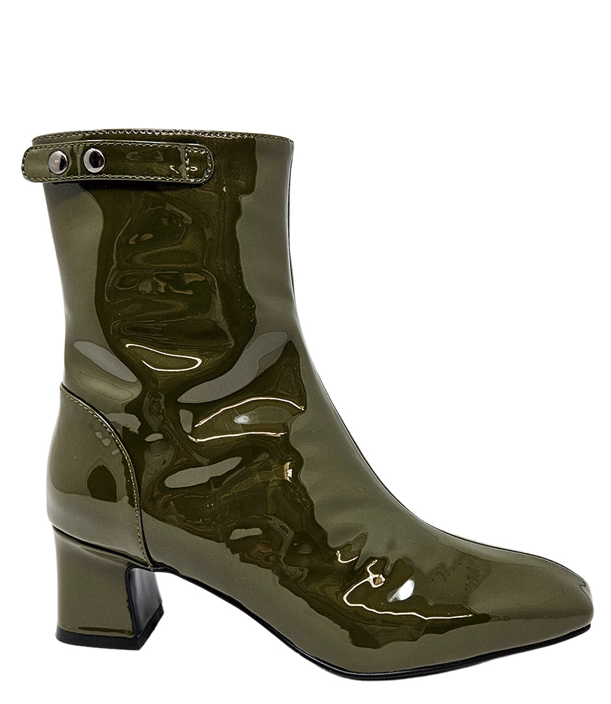 Gini & Albert Olive Green Patent Leather Zip Up Boot