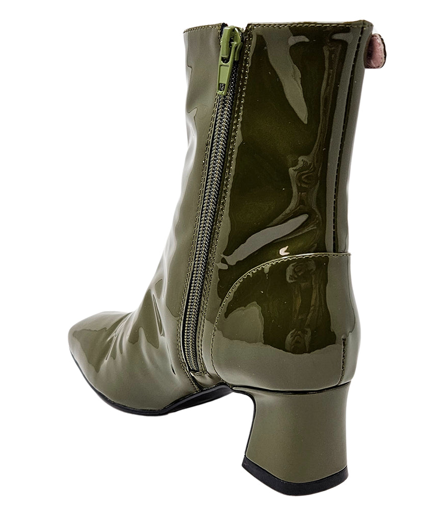 Gini & Albert Olive Green Patent Leather Zip Up Boot