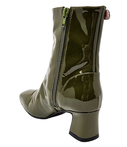 Gini & Albert Olive Green Patent Leather Zip Up Boot