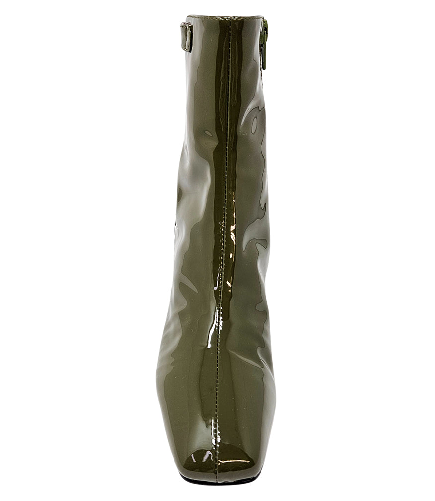 Gini & Albert Olive Green Patent Leather Zip Up Boot