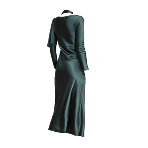 Green evening gown on a white background