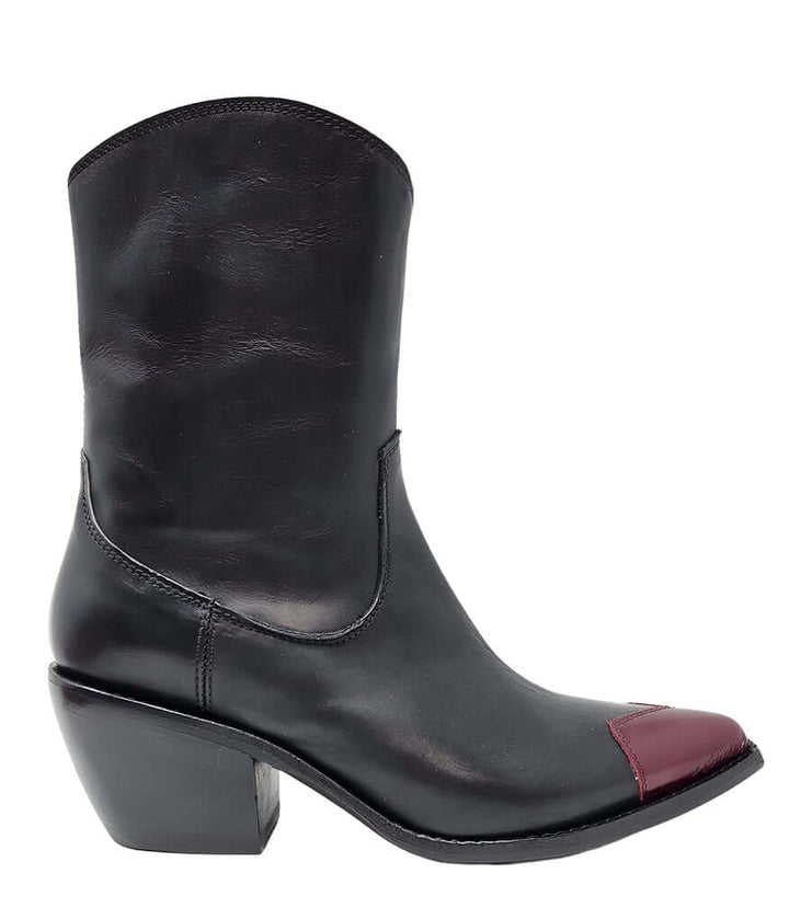 Black red Leather Embroidered Ankle Boot Madison Maison Beverly Hills++