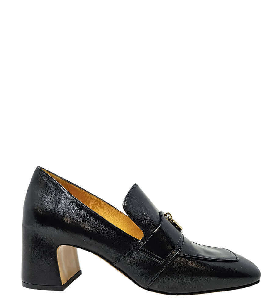 Black Leather Heel Moc Croc Leather Loafer Madison Maison Shoes Career