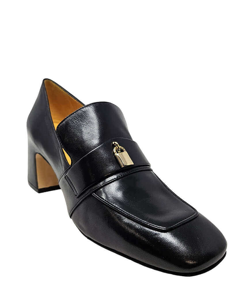 Tan & Cream Leather Mid Heel Loafer W/Chain Madison Maison shoes career
