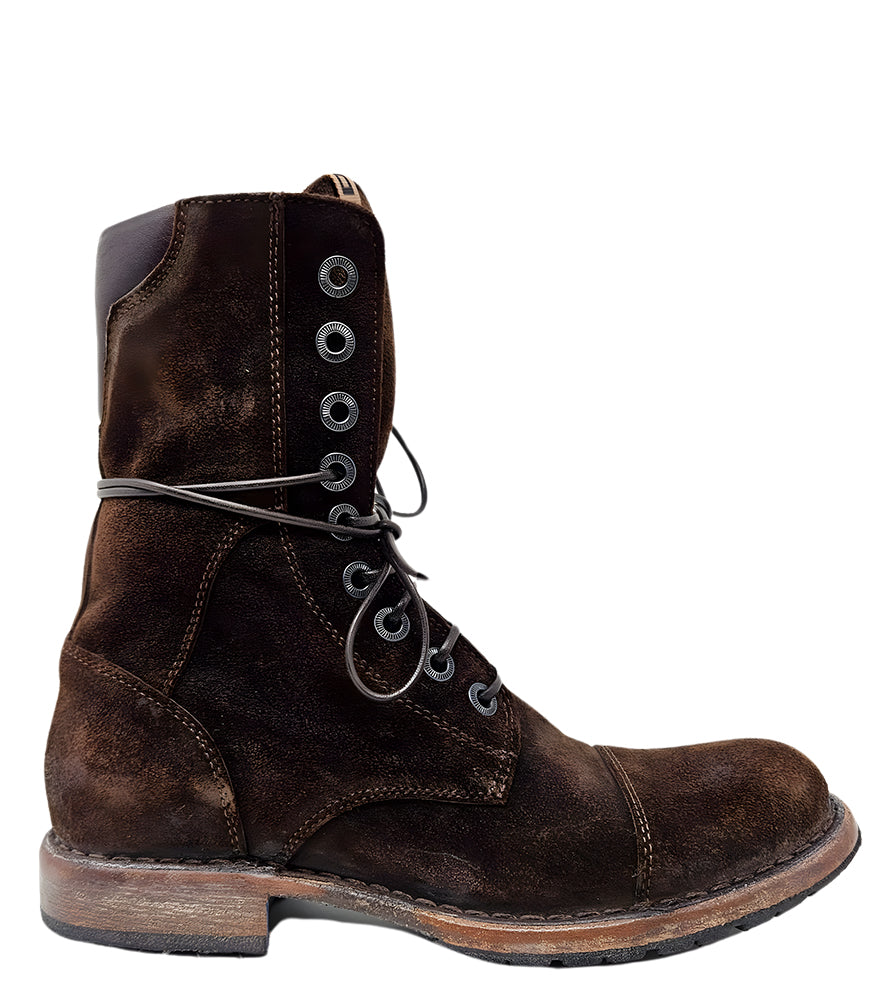 Moma Brown Lace Up Side Zip Mid Calf Boot
