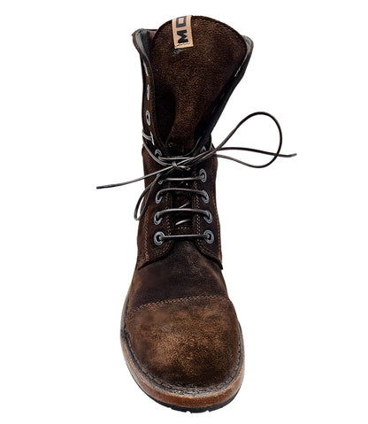Moma Brown Lace Up Side Zip Mid Calf Boot