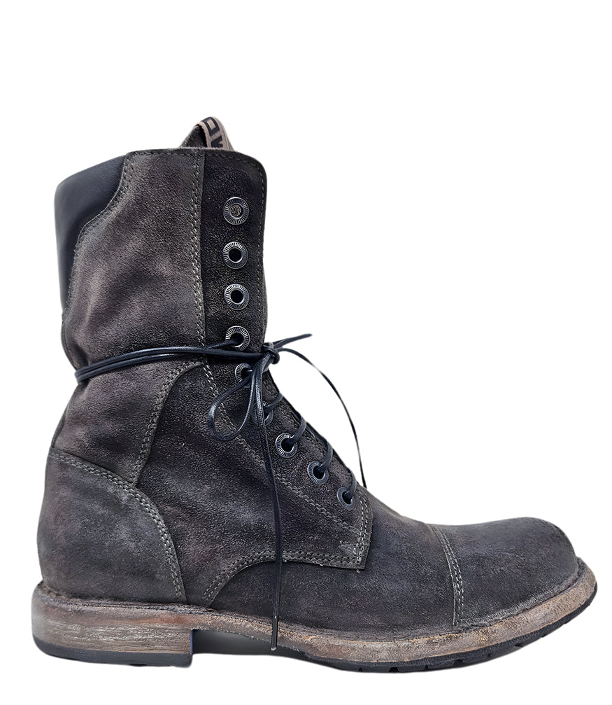 Moma Lace Up Side Zip Grey Mid Calf Boot