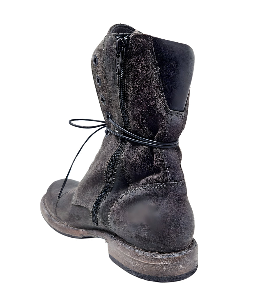 Moma Lace Up Side Zip Grey Mid Calf Boot