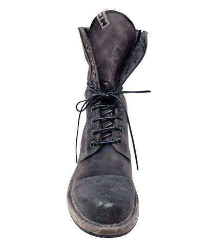 Moma Lace Up Side Zip Grey Mid Calf Boot
