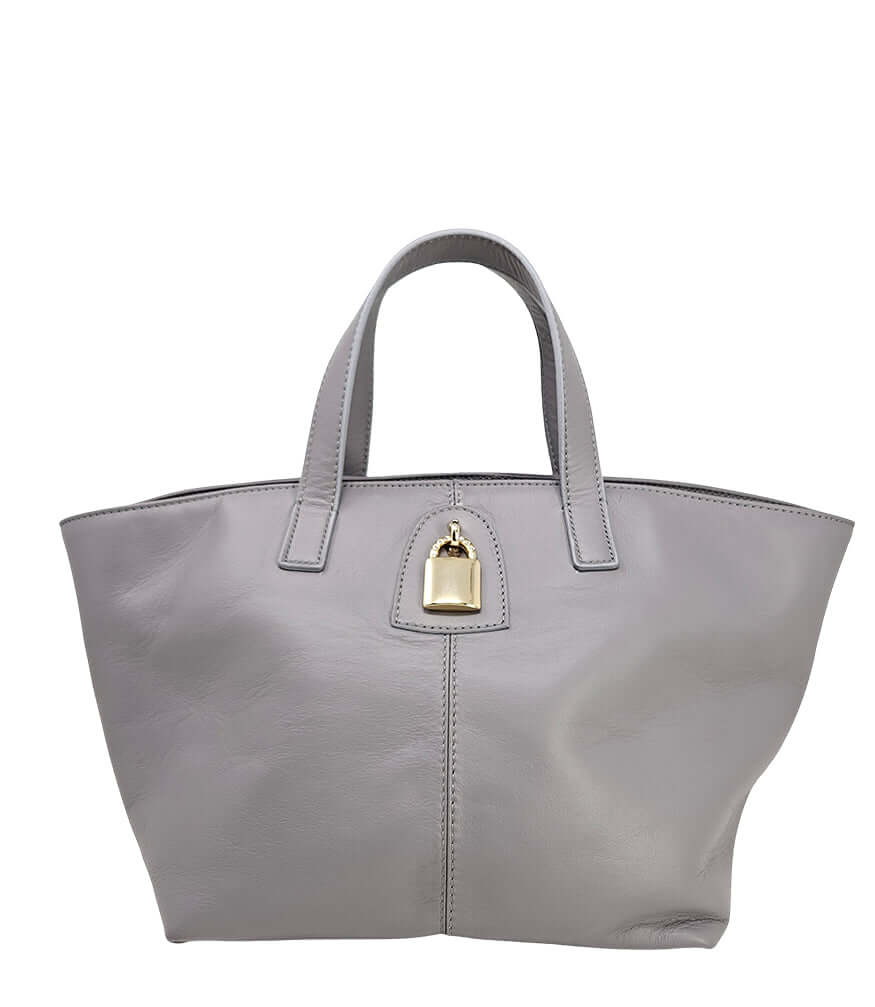 Bolso tote con cierre de cuero gris claro Madison Maison x Joan Hornig