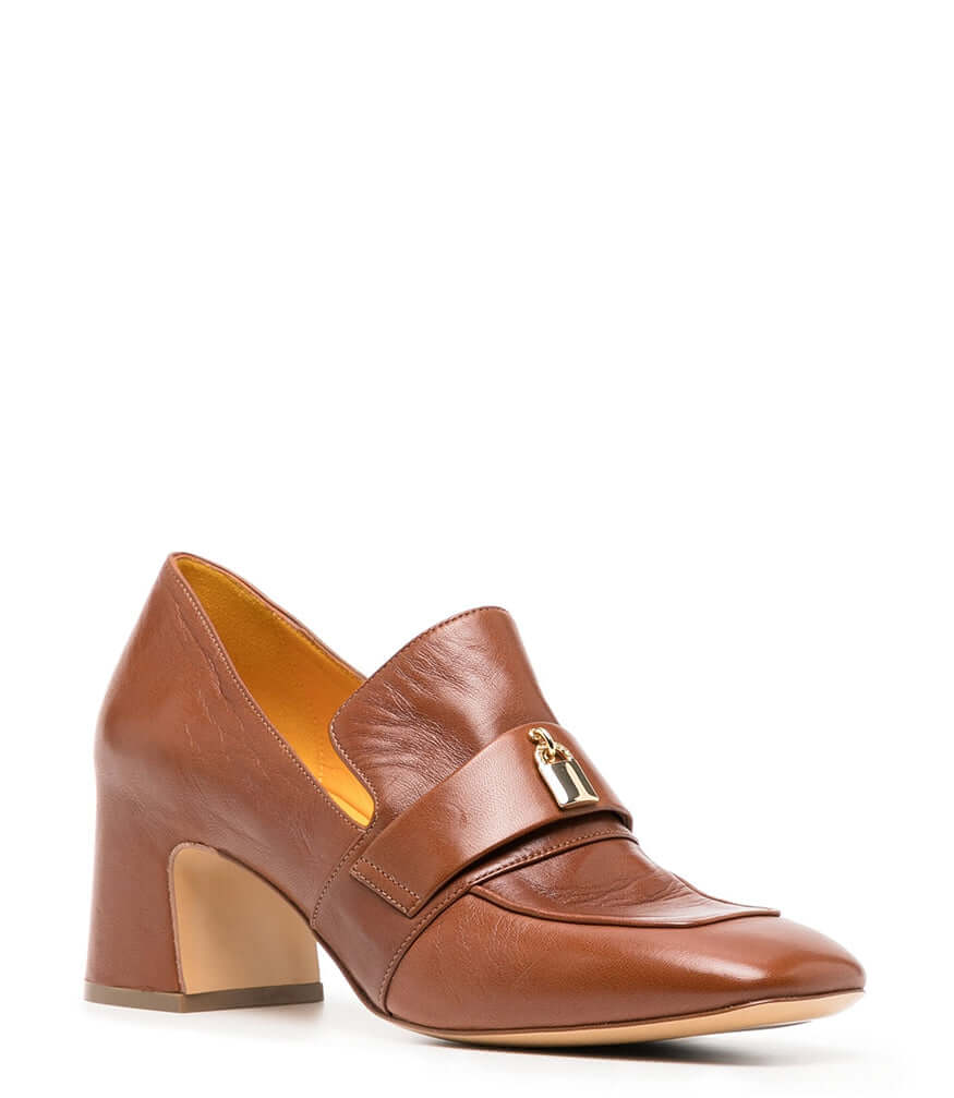 Tan Leather Lock Heel Loafer – Madison Maison Tan Leather Lock Heel Loafer – Madison Maison