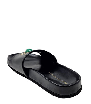 Luxury slip-on sandal handcrafted in Italy with a cushioned footbed and wide strap embellished with decorative elements. Designed by Madison Maison, photographed from multiple angles on a clean white background.