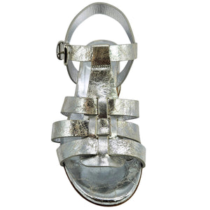 Silver metallic sandal on a white background