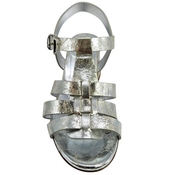 Silver metallic sandal on a white background