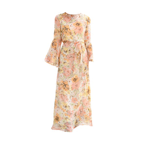 Floral dress with long sleeves on a white background