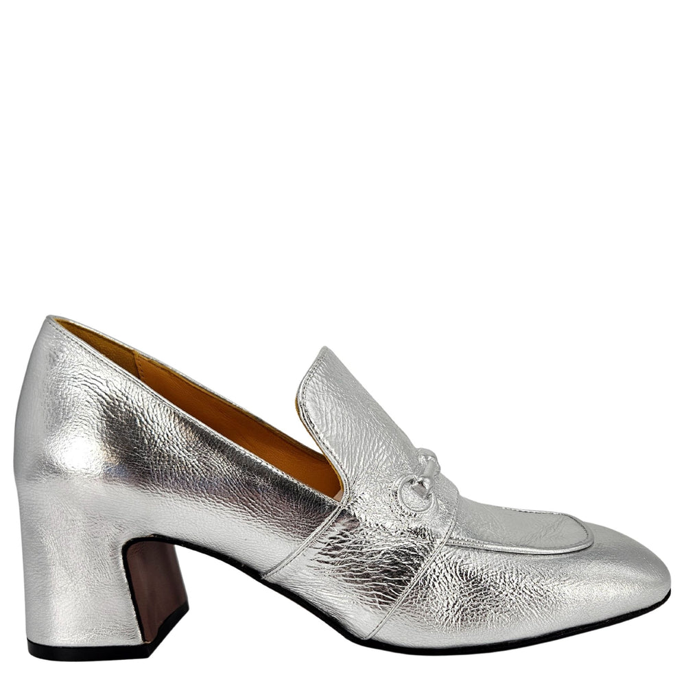 Silver loafer shoe on a white background