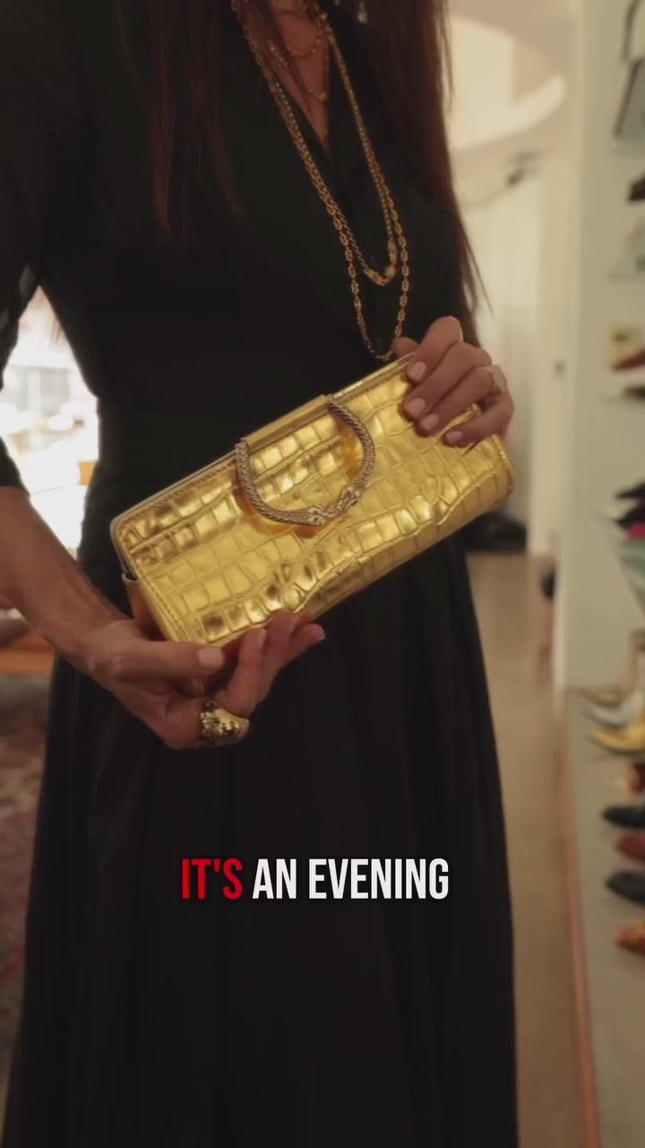 Gold Leather Moc Croc Clutch