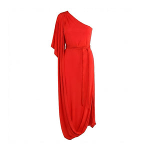Red one-shoulder dress on a white background