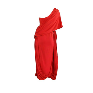 Red one-shoulder dress on a white background