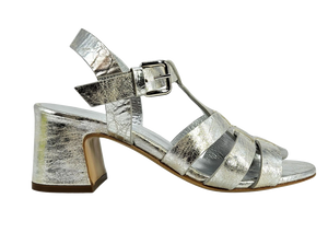 Silver Metallic Leather Gladiator Heel Sandal