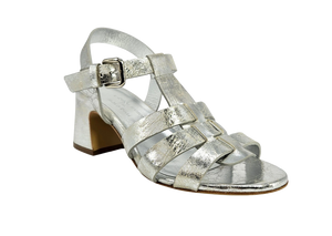Silver Metallic Leather Gladiator Heel Sandal
