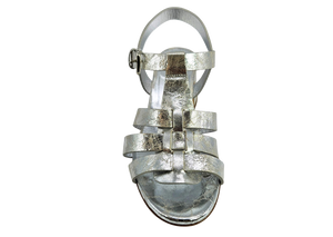 Silver Metallic Leather Gladiator Heel Sandal