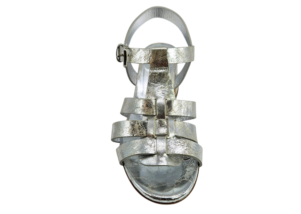 Silver Metallic Leather Gladiator Heel Sandal