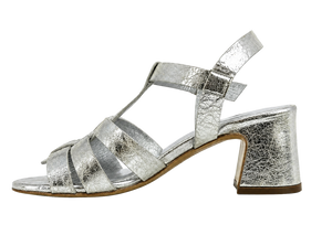 Silver Metallic Leather Gladiator Heel Sandal