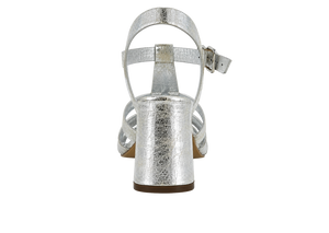 Silver Metallic Leather Gladiator Heel Sandal