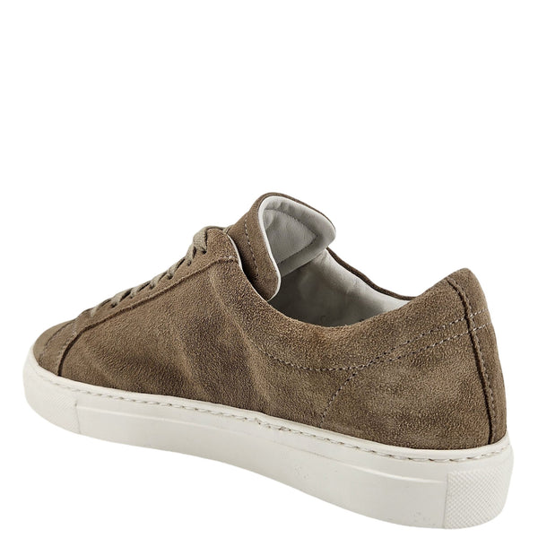 Brown suede sneaker with white sole on a white background