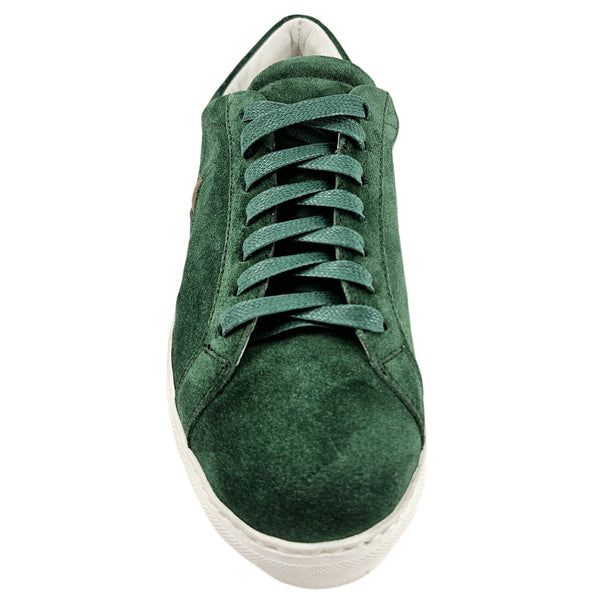 Green suede sneaker on a white background