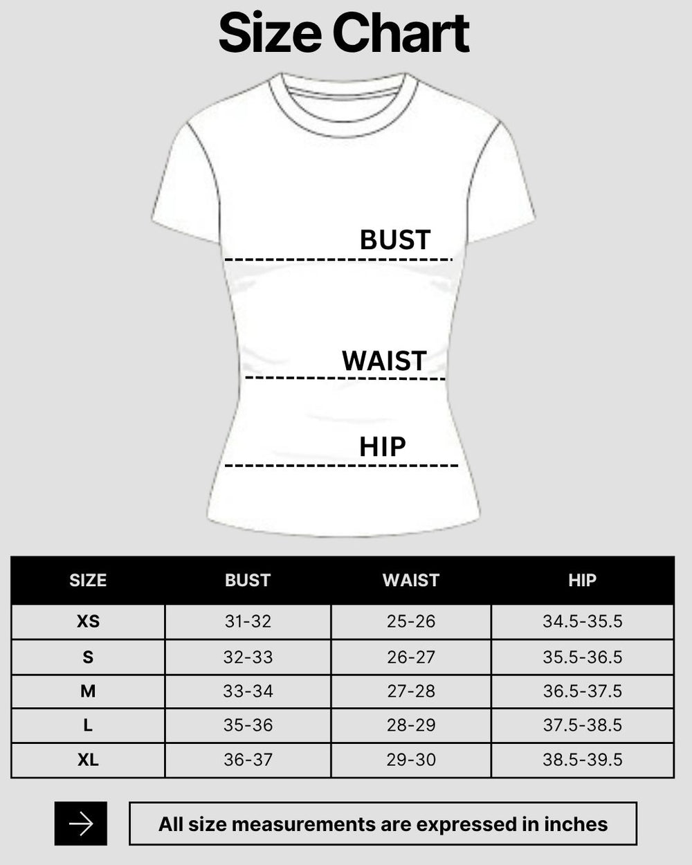 size chart for womens t shirts 