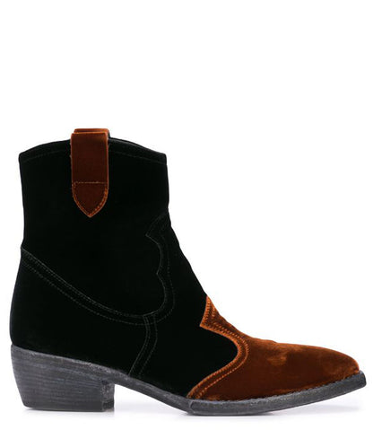 Black/Rust Velvet Western Style Boot
