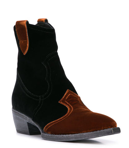 Black/Rust Velvet Western Style Boot