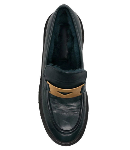 Madison Maison Navy Leather Chunky Loafer With Shearling - MADISON MAISON