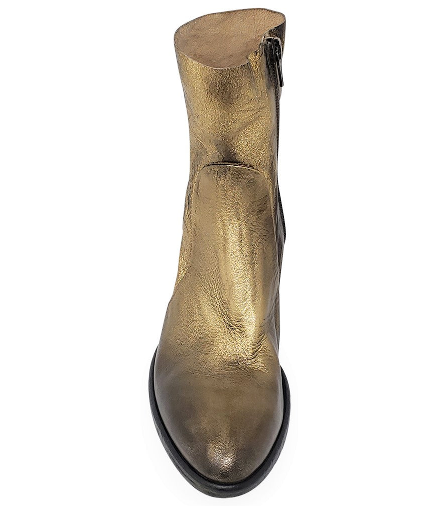 ANTIQUE GOLD LEATHER ANKLE BOOT