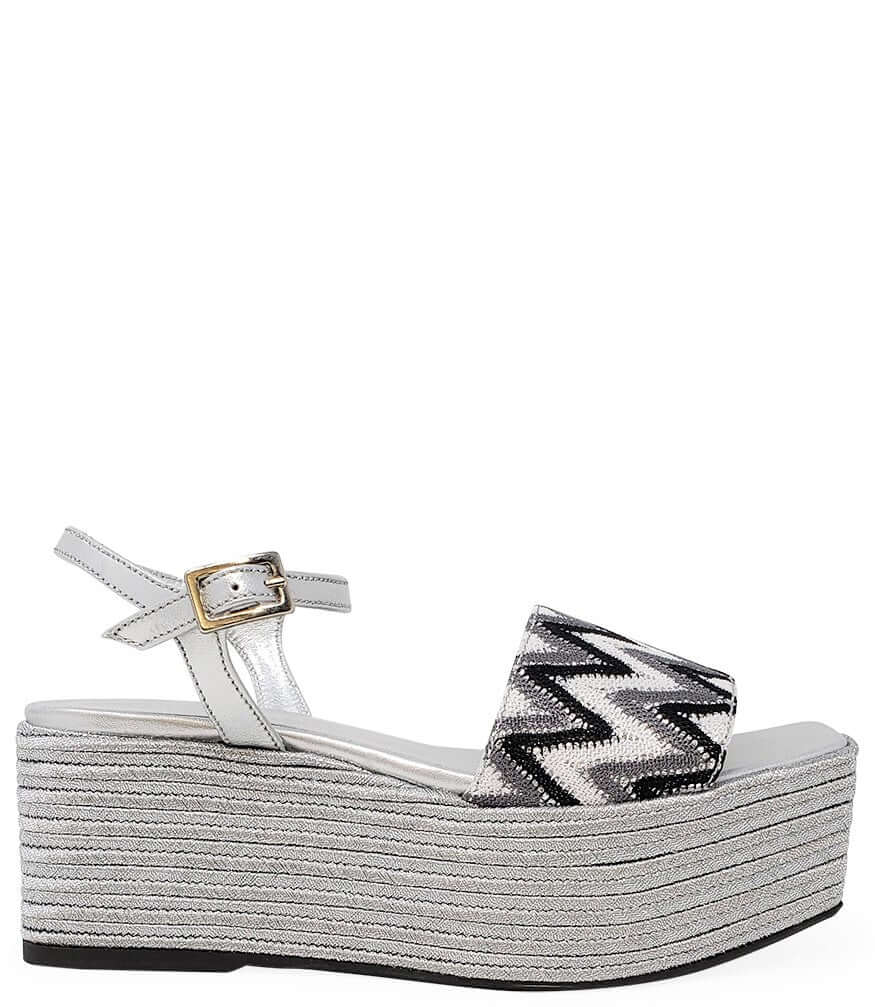 MADISON MAISON WOVEN LEATHER WEDGE SILVER BLACK WHITE