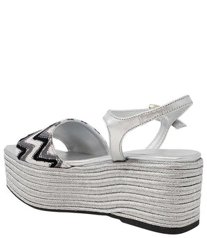 MADISON MAISON WOVEN LEATHER WEDGE SILVER BLACK WHITE
