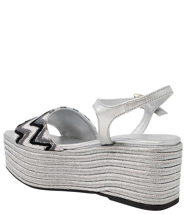 MADISON MAISON WOVEN LEATHER WEDGE SILVER BLACK WHITE