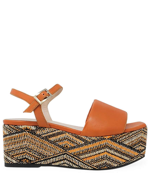 MADISON MAISON WOVEN LEATHER WEDGE ORANGE