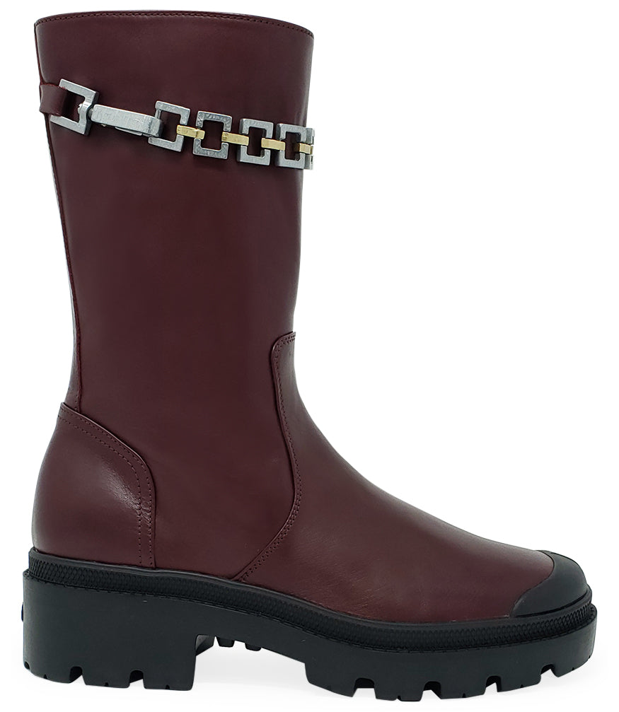 PALLADIUM BURGUNDY LEATHER CHAIN LINK BOOT